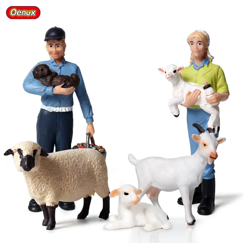 Oenux Živali Na Kmetiji Simulacija Ovce Model Kmet Ženska Ima Mladiča Akcijska Figura, Koza Jagnje Figurice Izobraževalne Igrače Za Otroke