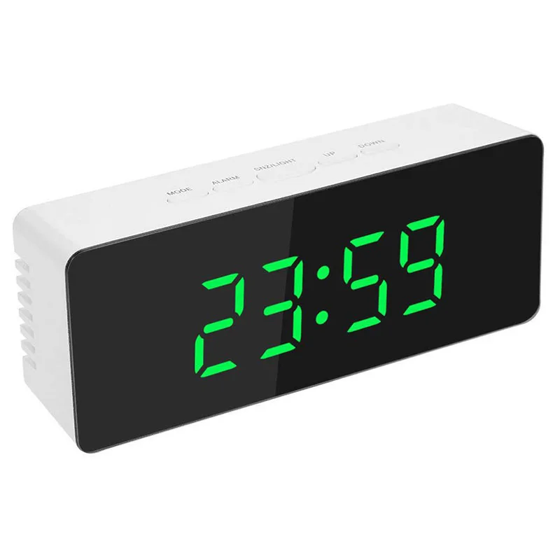 Ogledalo LED Alarm Tabela Ura Svetlobni Digitalni Dremeža Temperatura Wake Up Light Osvetljen Desk Clock Spalnica 3AAA/USB Polnjenje