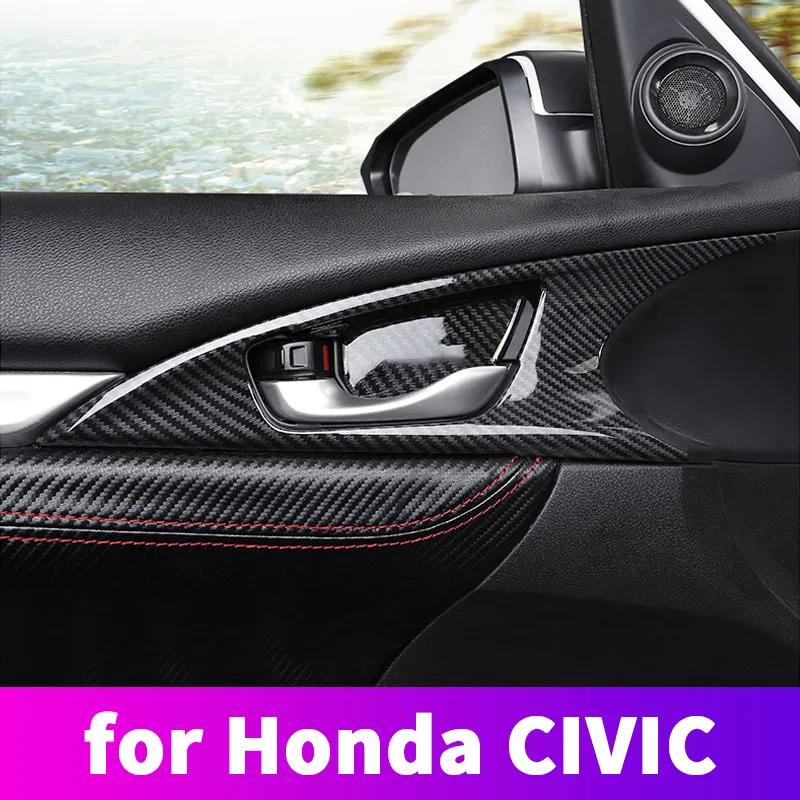 Ogljikovih vlaken notranja vrata ročaj dekorativne nalepke vrat ročaj spremembe pribor Za Honda Civic 10. 2017 18 2019 2020