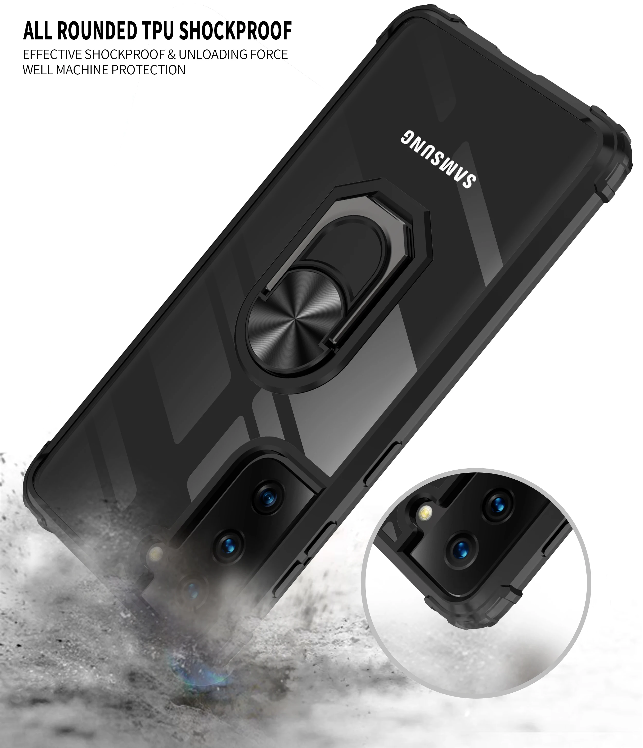 Ohišje za Galaxy S21 Kovinski Obroč Imetnik Krepak Ščit, Oklep Mehko TPU Shockproof Pokrovček za Samsung Galaxy S21 Plus Ultra