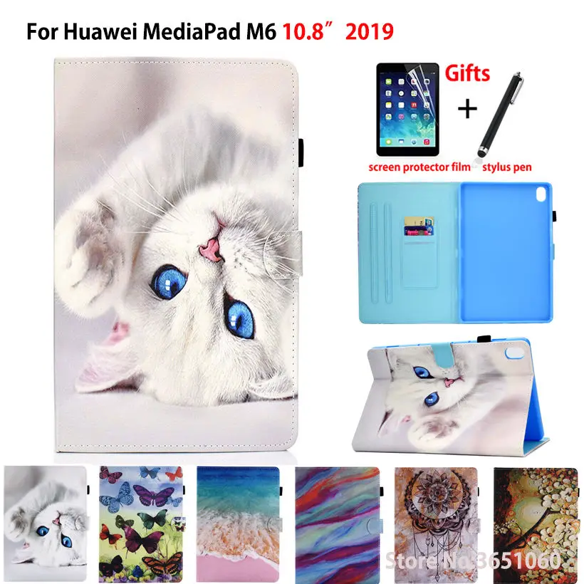 Ohišje za Huawei Mediapad M6 10.8 PRO SCM-W09 SCM-AL09 2019 Smart Cover Funda Risanke Mačka PU Usnje Stojijo Lupine Coque +Darilo