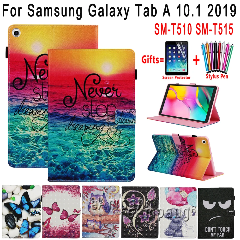 Ohišje za Samsung Galaxy Tab 10.1 2019 SM-T510 SM-T515 Moda Naslikal Mehko Shockproof Stojalo Pokrovček, Tableta, Lupine, Kože