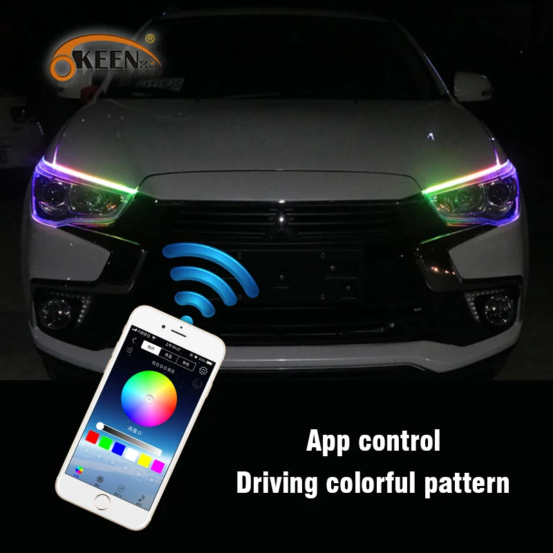OKEEN Avto Styling RGB Zaporedno led trak drl Dnevnih Luči z APLIKACIJO Bluetooth Daljinski upravljalnik za Smerniki Skupščine