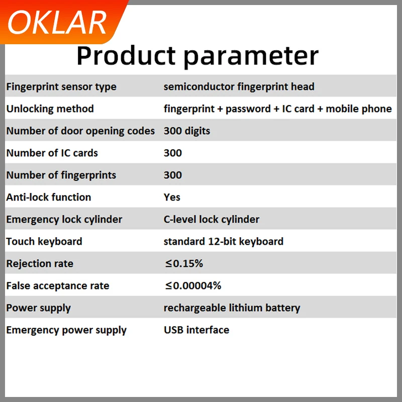 OKLAR Biometrični čitalnik Prstnih Zaklepanje vrat Varnosti Inteligentni Smart Gesla za Zaklep ID Kartico Odklenete home security Elektronsko Zaklepanje Vrat
