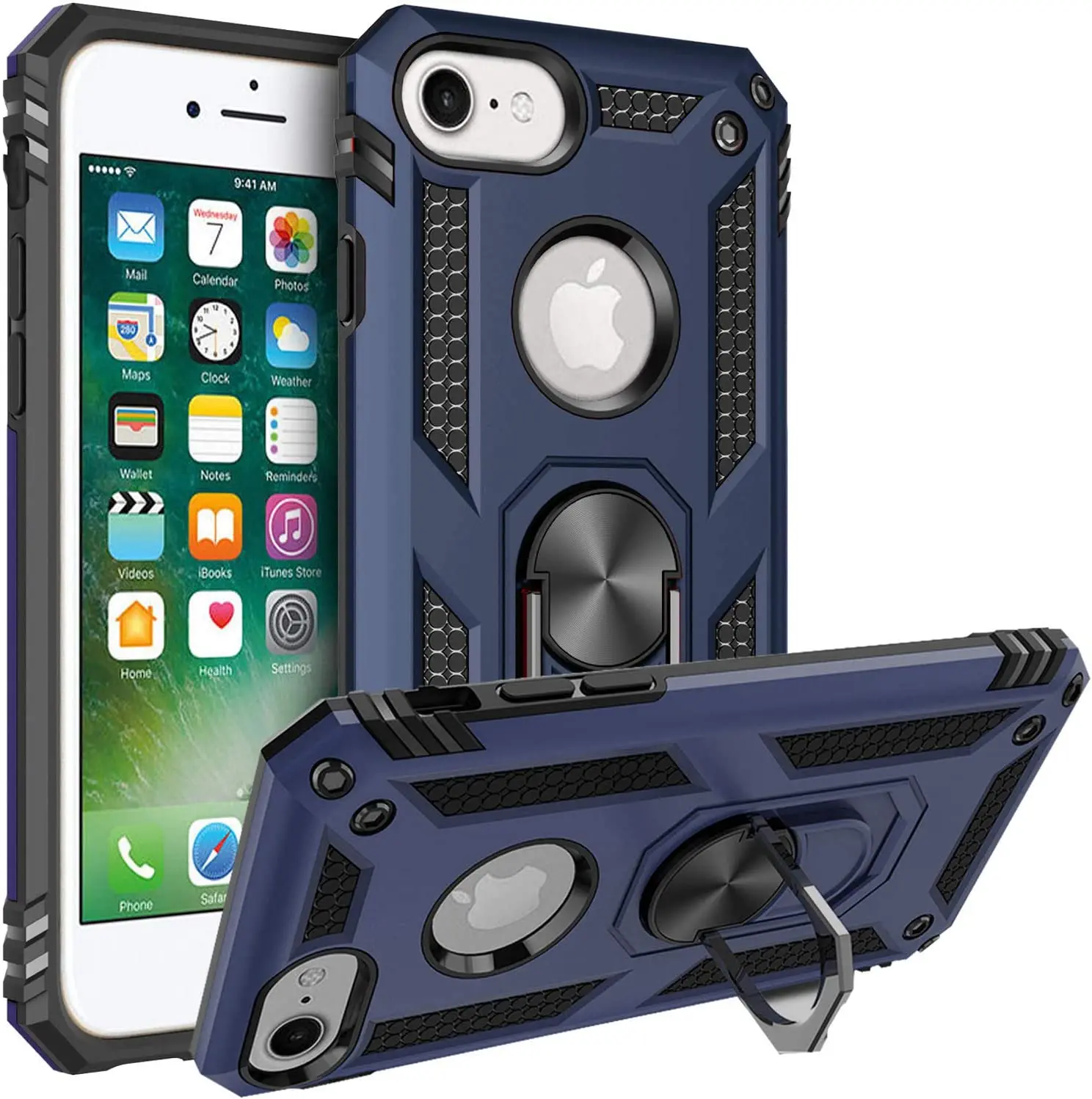 Oklep Shockproof Primeru za iPhone 8 Vojaške Spusti Zaščitno Magnetno Držalo Obroč Primeru Kritje za iPhone 8 7 6 6s Plus X XR Xs Max