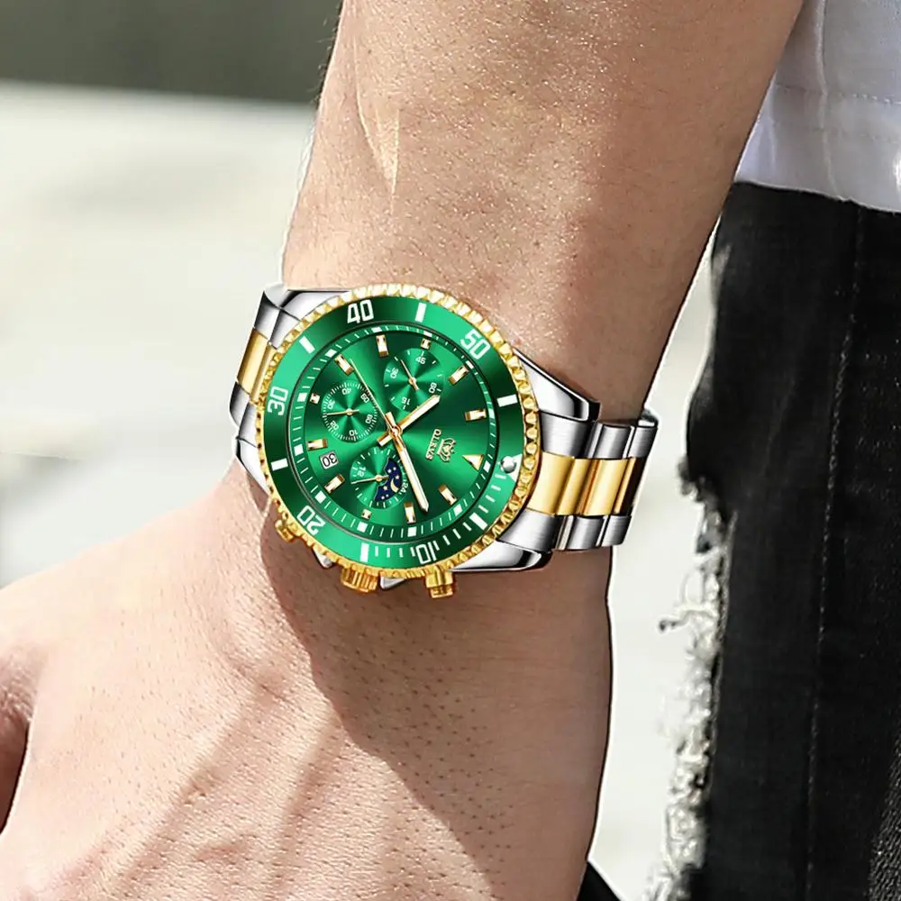 OLEVS Moških Watch Šport Zeleno Razkošje Top blagovne Znamke Moda Nepremočljiva Kremen iz Nerjavečega Steeldive Rolexable ročno uro Reloj Hombre