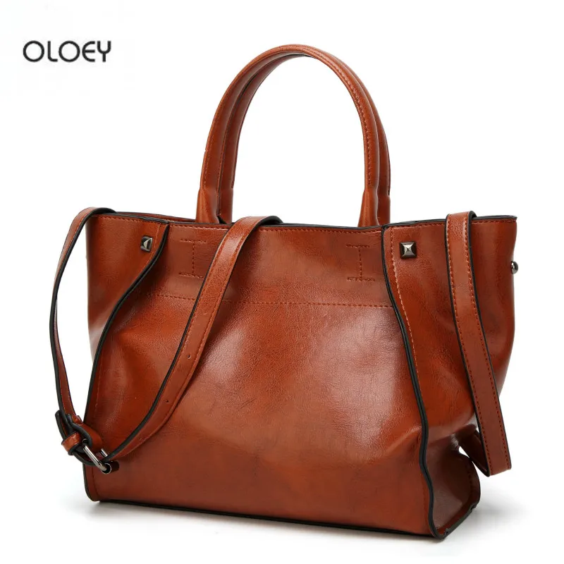 OLOEY Nove ženske je veliko zmogljivosti torbice Modni retro preprost ramenski messenger bag Divje usnje tote vrečko Vedro vreča