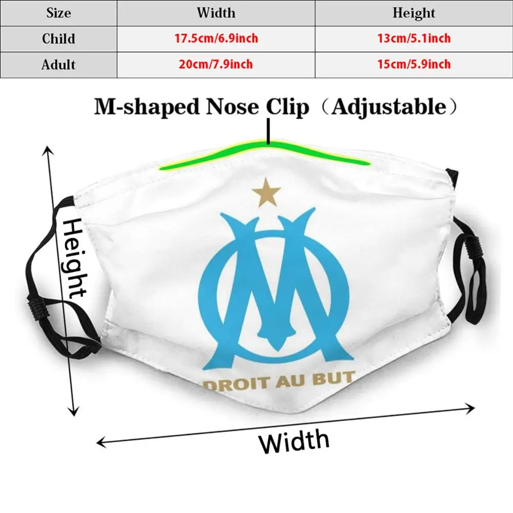 Om Evro klub Odraslih Otrok PM2.5 Filter Za Masko, Marseille Klub Nogometni Logotip