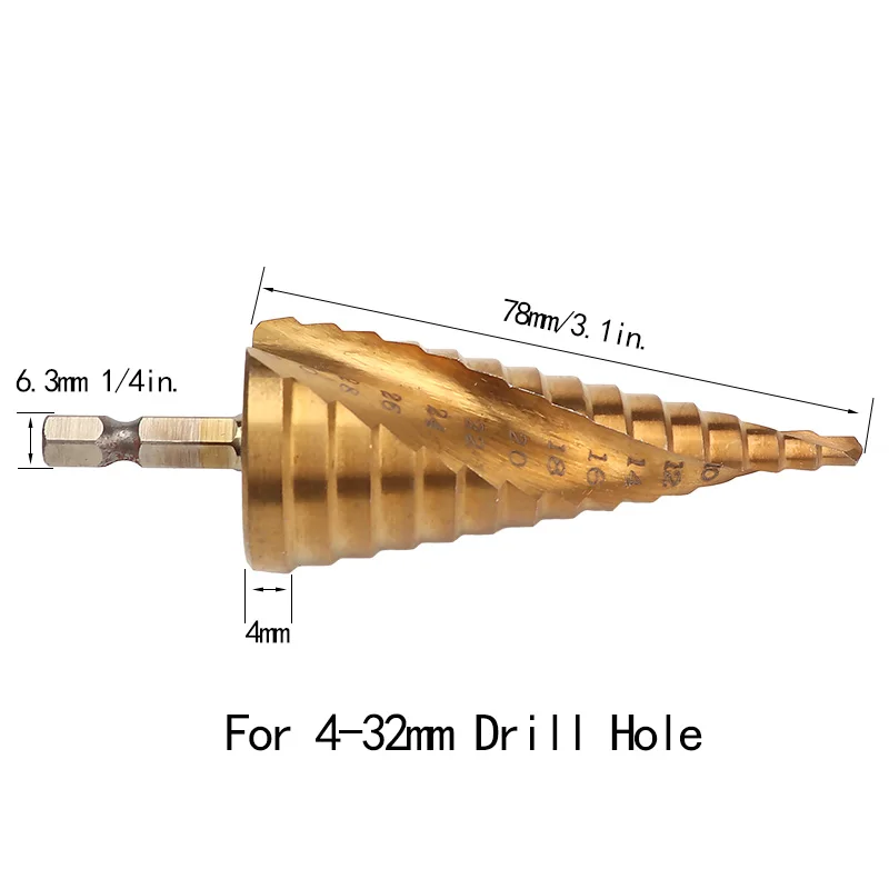 Onnfang HSS Spiralni Profilirane Korak Drill Bit 4-12/20/32mm Trdna Titanovega Karbida Cone Dril Hex kolenom Korak Cone Center Drill Bit