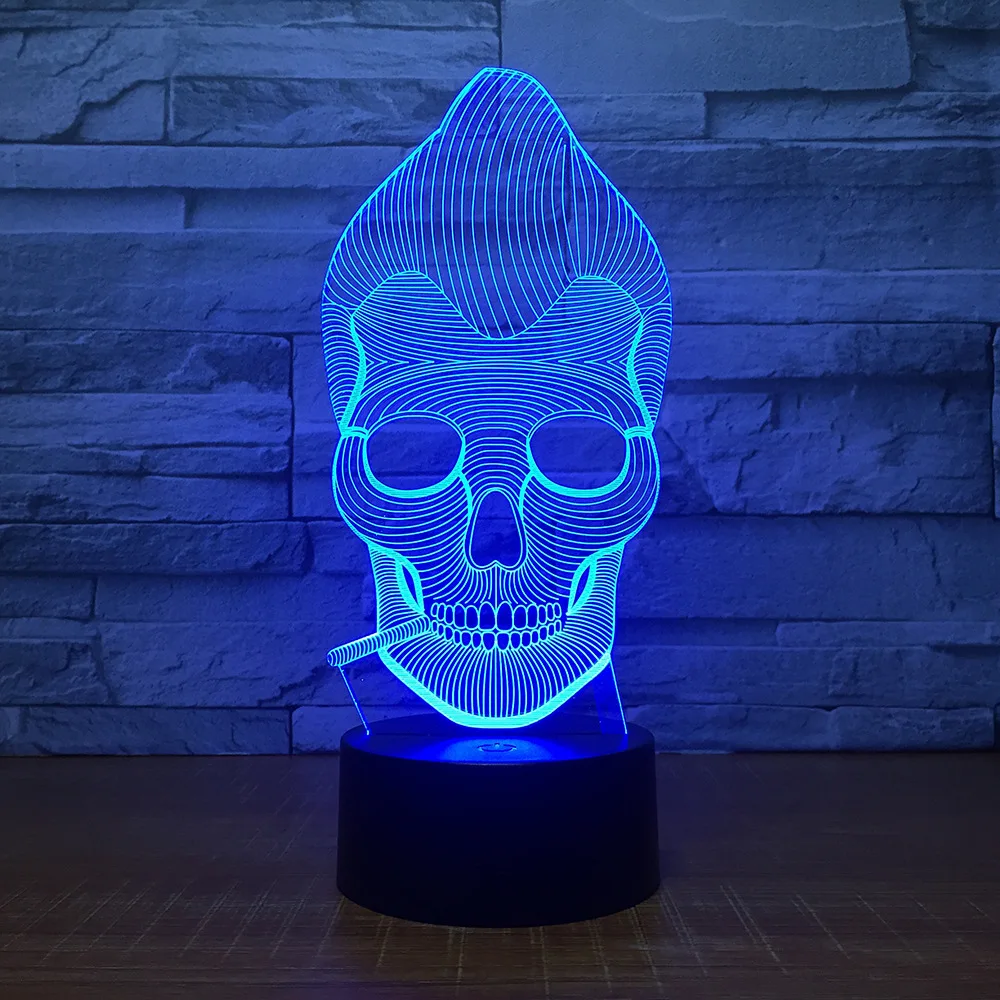 Opica Lobanje Kajenje 3D LED Barva Noč Lahka Menjava Žarnice Multi-barvne Bulbing Svetlobe Akril 3D Hologram Iluzijo Namizna Svetilka