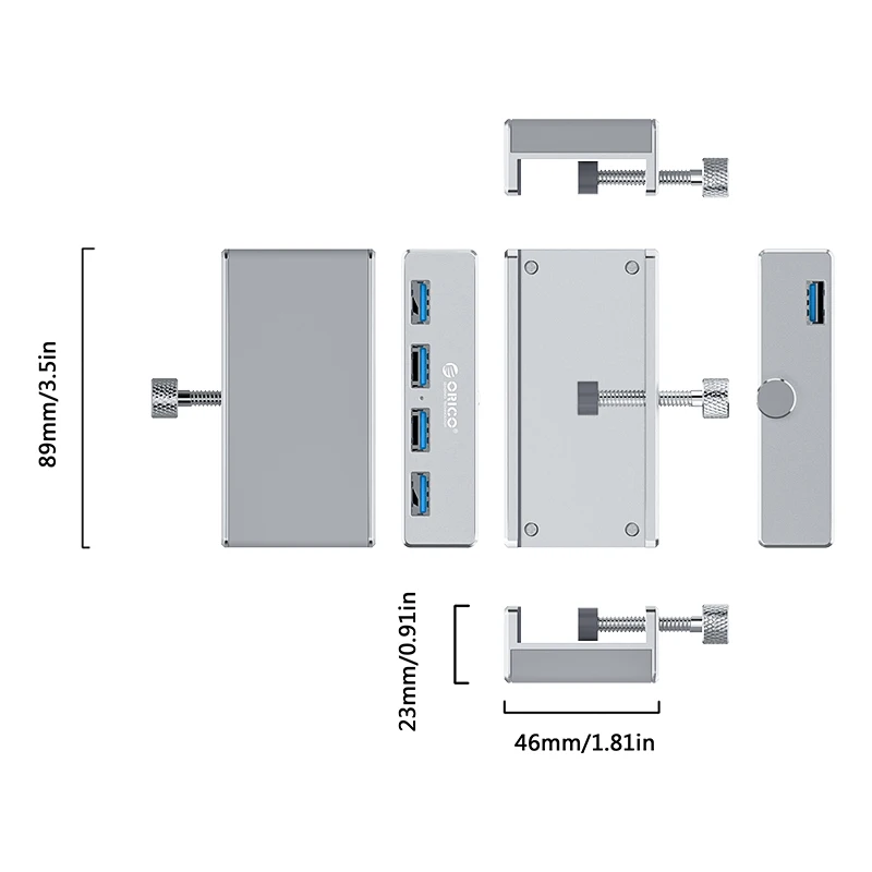 ORICO Aluminij Zlitine 4 Vrata USB3.0 Posnetek-vrsta VMESNIKA,5Gbps visoke hitrosti prenosa,Ločeno design, podatkovni kabel je en meter dolgo