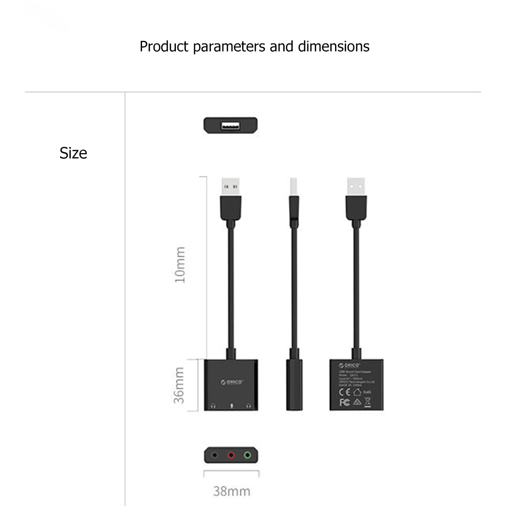 ORICO USB 2.0 Zunanje Zvočne Kartice Slušalke Mikrofon 2 V 1 s 3 Vrati priključna Prosti Volumen Nastavljiv Zvočni Adapter