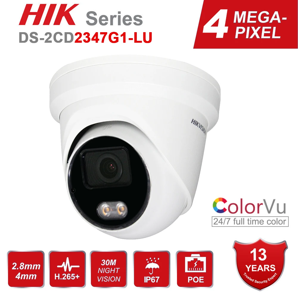 Original Hikvision ColorVu 4MP PoE IP Kamero DS-2CD2347G1-LU 24/7 Polni delovni Čas Barvo Kupolo Omrežja CCTV Kamere H. 265 4 mm Objektiv IP67