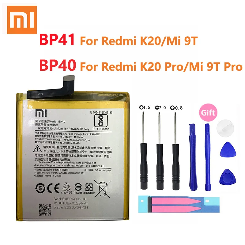 Original Xiao Mi Baterija BP40 BP41 Za Xiaomi Redmi K20 Mi 9T Pro Mi9T K20Pro 4000 mah Visoka Zmogljivost Telefona, Baterije Brezplačna Orodja