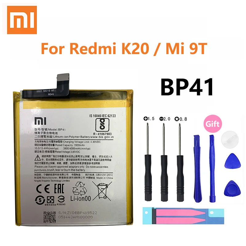 Original Xiao Mi Baterija BP40 BP41 Za Xiaomi Redmi K20 Mi 9T Pro Mi9T K20Pro 4000 mah Visoka Zmogljivost Telefona, Baterije Brezplačna Orodja
