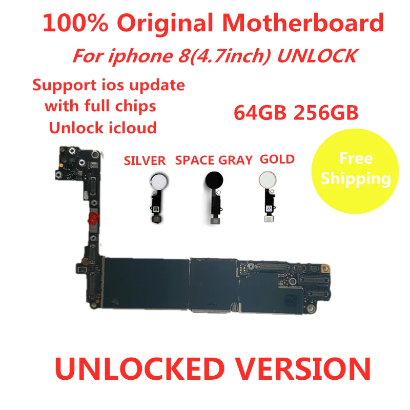 Originalne matične plošče za iphone 8 256GB 64GB mainboard odklenjena Logic kompaktna odstranite icloud za iphone8 z / Brez Dotik ID