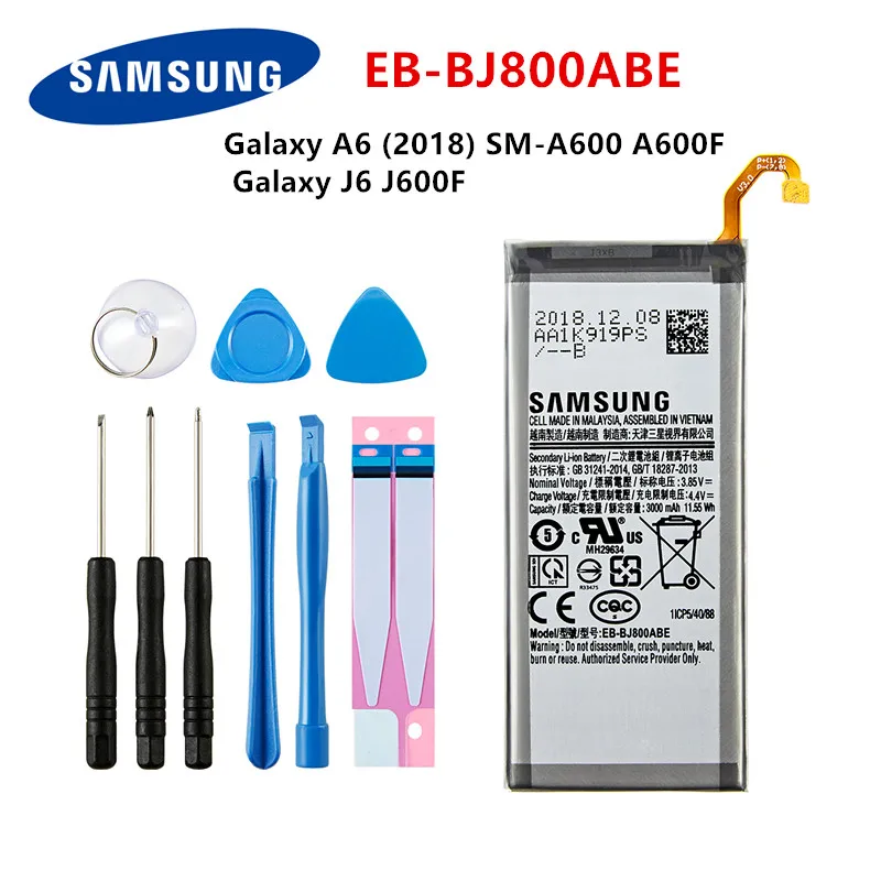 Originalni SAMSUNG EB-BJ800ABE 3000mAh baterija Za Samsung Galaxy A6 (2018) SM-A600 A600F Galaxy J6 J600F Mobilni Telefon +Orodja