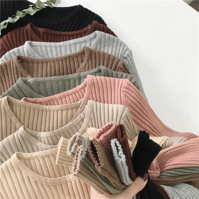 Osnovna pleteni pulover ženske jeseni in pozimi rit pulover priložnostne slim fit krog vratu ženski pulover