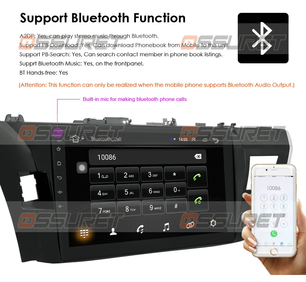OSSURET 2 Din Android Avto Radio za Toyota Corolla 2013 2016 Autoradio Stereo zvokom v Video 10 INCH Multimedijski Predvajalnik, Wifi 4G