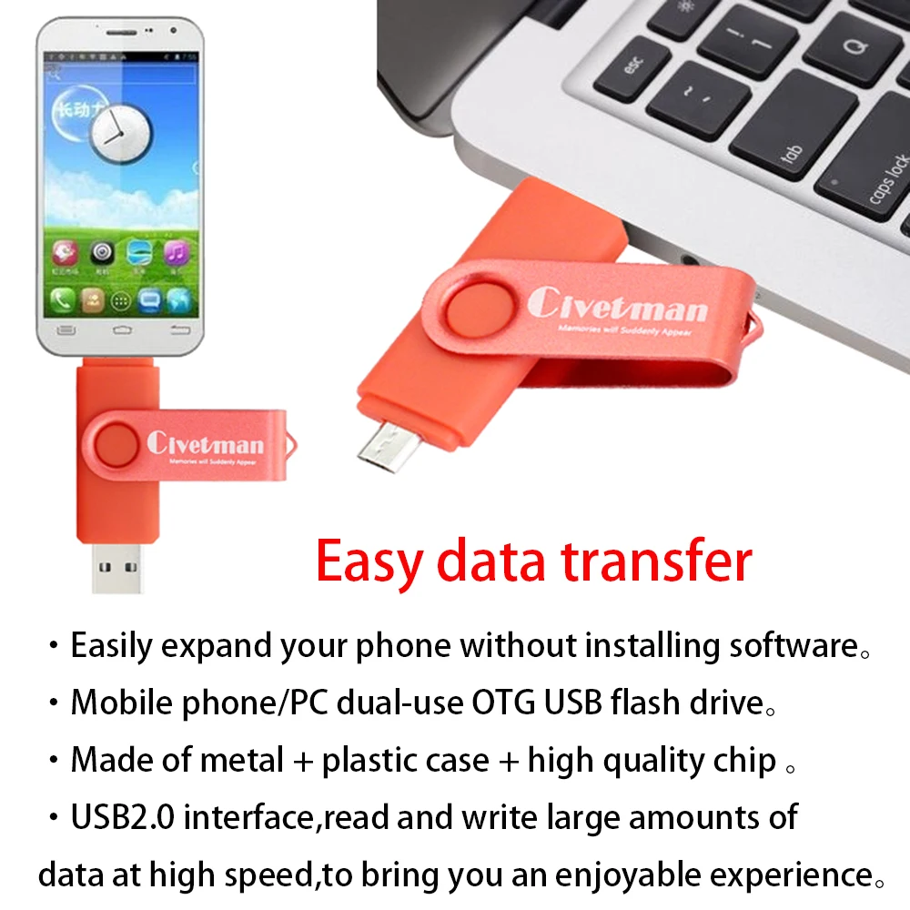OTG Micro USB Flash Drive Kovinski Vrtenja Pen Drive 8GB 16GB 32GB 64GB 128GB USB 2.0 Flash Memory Stick Pendrive Za Pametni Telefon