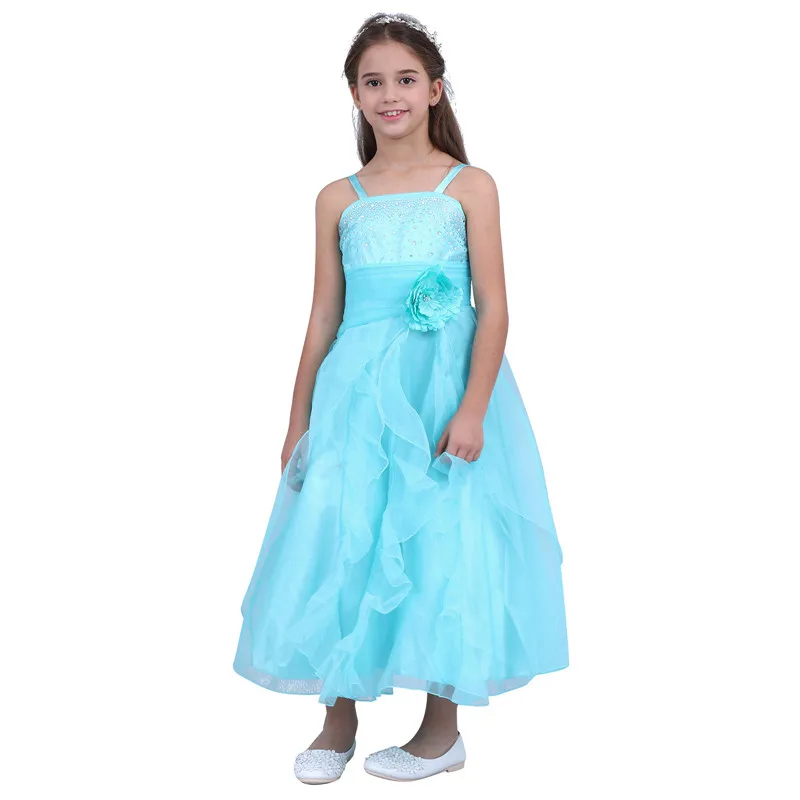 Otroci, Dekleta, Vezeni Cvetlični Lok Formalno Stranko Žogo Obleke Prom Princesa Vestidos 2021 Otrok Tutu Poročno Obleko oblačilih filles