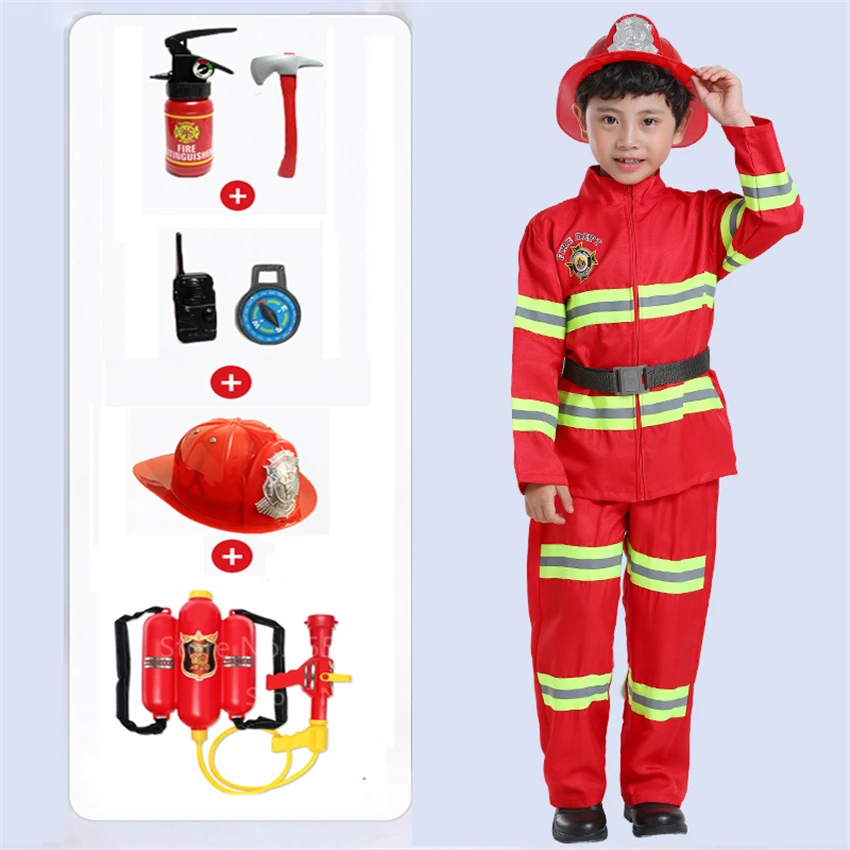 Otroci Fireman Sam Halloween Cosplay Kostum za Dekleta, Fantje Fancy Stranka, Cosplay Luksuzni Gasilska Vodo Pištolo 6Pcs Igrače Set