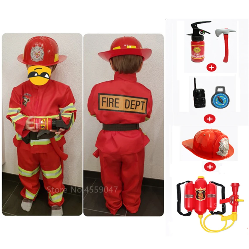 Otroci Fireman Sam Halloween Cosplay Kostum za Dekleta, Fantje Fancy Stranka, Cosplay Luksuzni Gasilska Vodo Pištolo 6Pcs Igrače Set