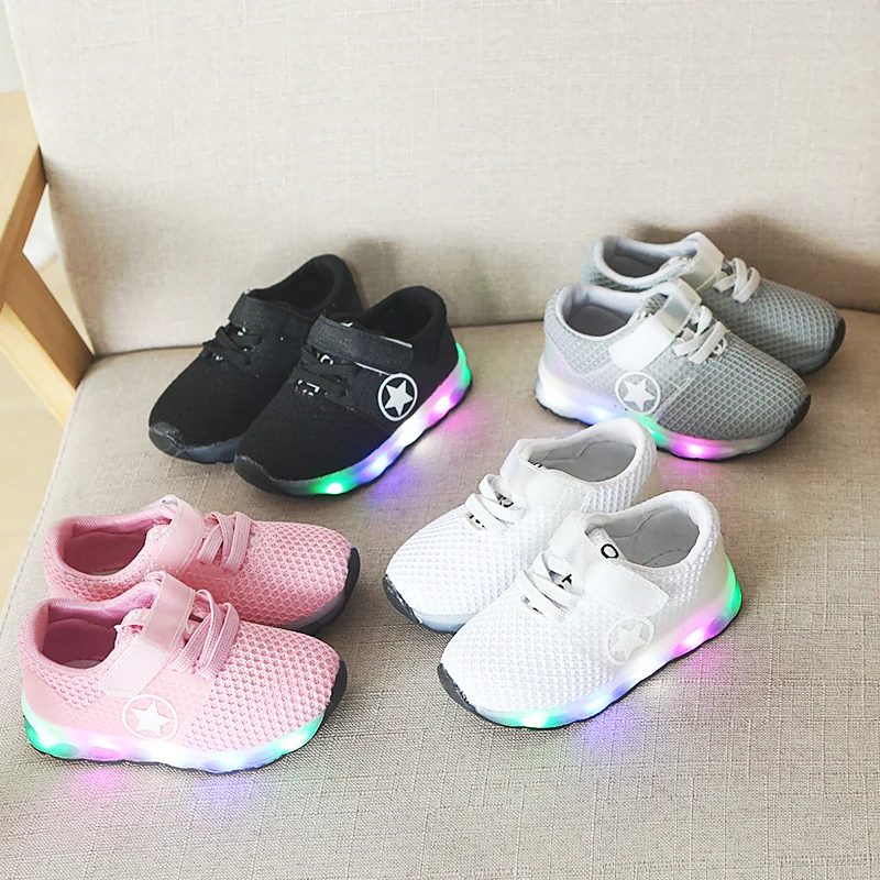 Otroci priložnostne čevlji za Fante in dekleta LED Dihanje Očesa superge Kavljem&Zanke Gume Trdni Čevlji