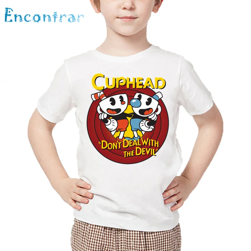 Otroci Risanka Cuphead Print majica s kratkimi rokavi Otroci Dabbing Cuphead Design Poletje Vrhovi Fantje in Dekleta Priložnostne Belega T-shirt,HKP5199