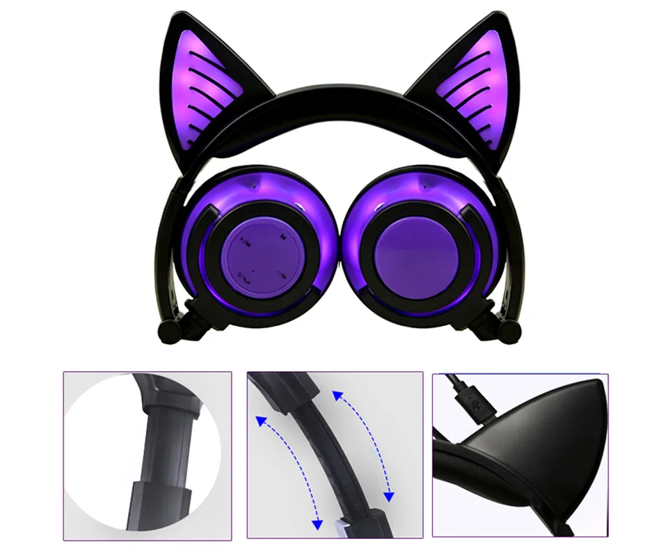 Otroci Slušalke LED Slušalke Mačje Uho Dekle Slušalke Srčkano Sladkarije Barve, Zložljive Brezžična tehnologija Bluetooth Žične Utripa za igre na Srečo