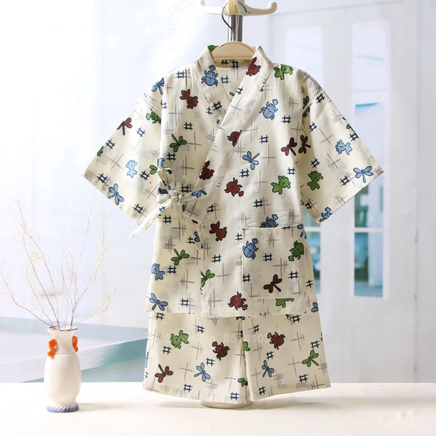 Otrok Japonskih Tradicionalnih Oblačil Za Otroka Fant Azijskih Dojenčka Yukata Insektov Natisnjeni Kimono Bombaž Mehke Kratke Hlače Komplet Pižami