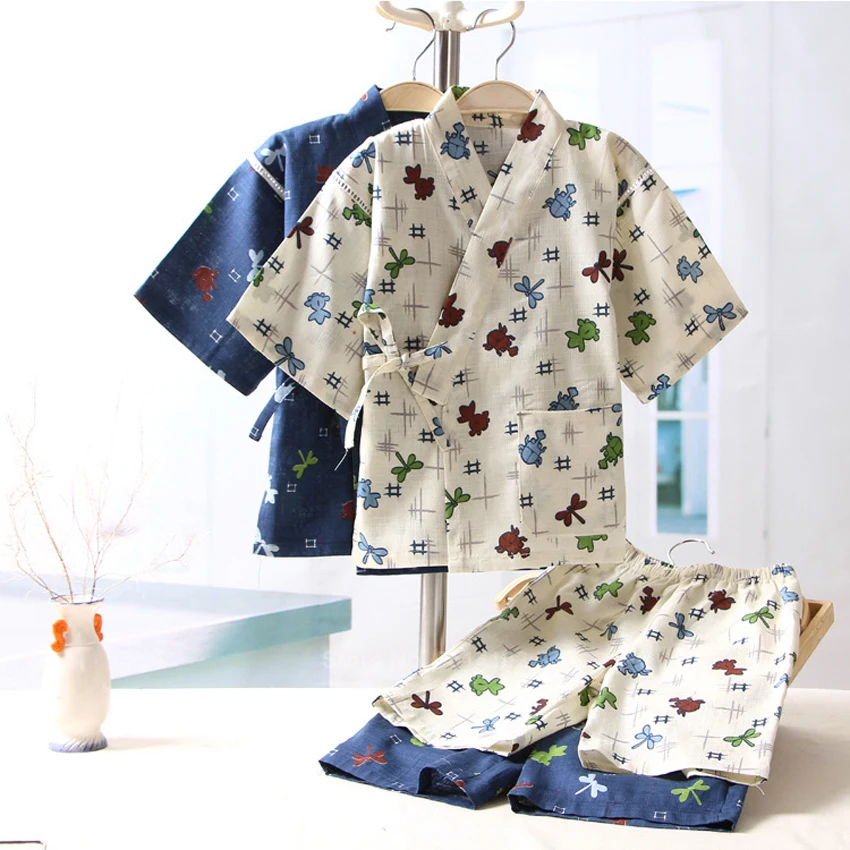 Otrok Japonskih Tradicionalnih Oblačil Za Otroka Fant Azijskih Dojenčka Yukata Insektov Natisnjeni Kimono Bombaž Mehke Kratke Hlače Komplet Pižami