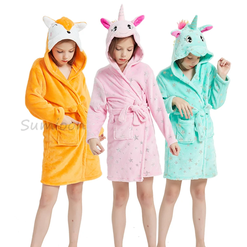 Otrok, kopalni plašč za Dekleta Kigurumi Samorog Pižame Otroci Kola Kožuh Dečki, kopalni Plašči Nightgown Baby Sleepwear Hoodie Kopel Robe