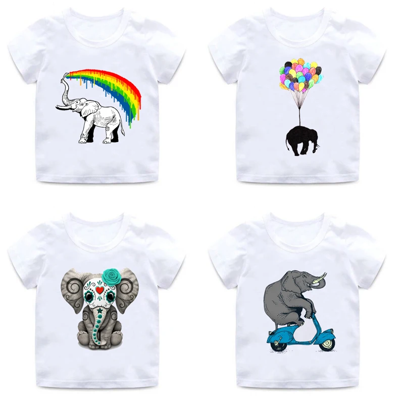 Otrok luštna slona vožnja motocikla natisni T-shirt 3D slon majica fantje in dekleta mehko krog vratu bombaž priložnostne t-shirt