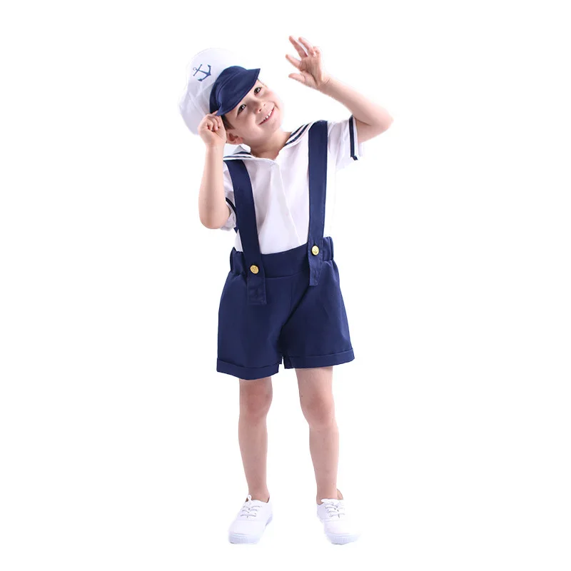 Otrok Otroci Mornar Mornarica Fant Enotno Kostum Cosplay za Fante Halloween Purim Carnival Party Fantasia Obleko gor