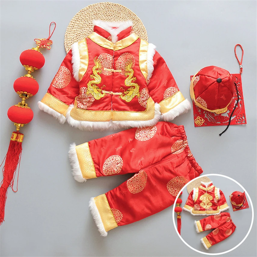 Otroke Novo Leto Tople Tang Bo Ustrezala Fant Dekle Otroka Red Tiskanja 3 Kos Set Pozimi Kitajski Tradicionalni Spomladanski Festival Novorojenčka Kostum