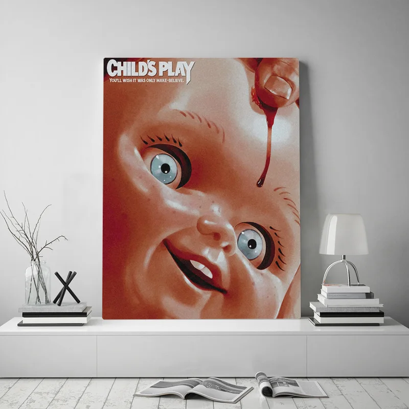 Otroška igra Chucky obraz Uokvirjena Lesen Okvir platno slikarstvo dekor wall art slik, študij doma soba dekoracijo tiskanje plakata