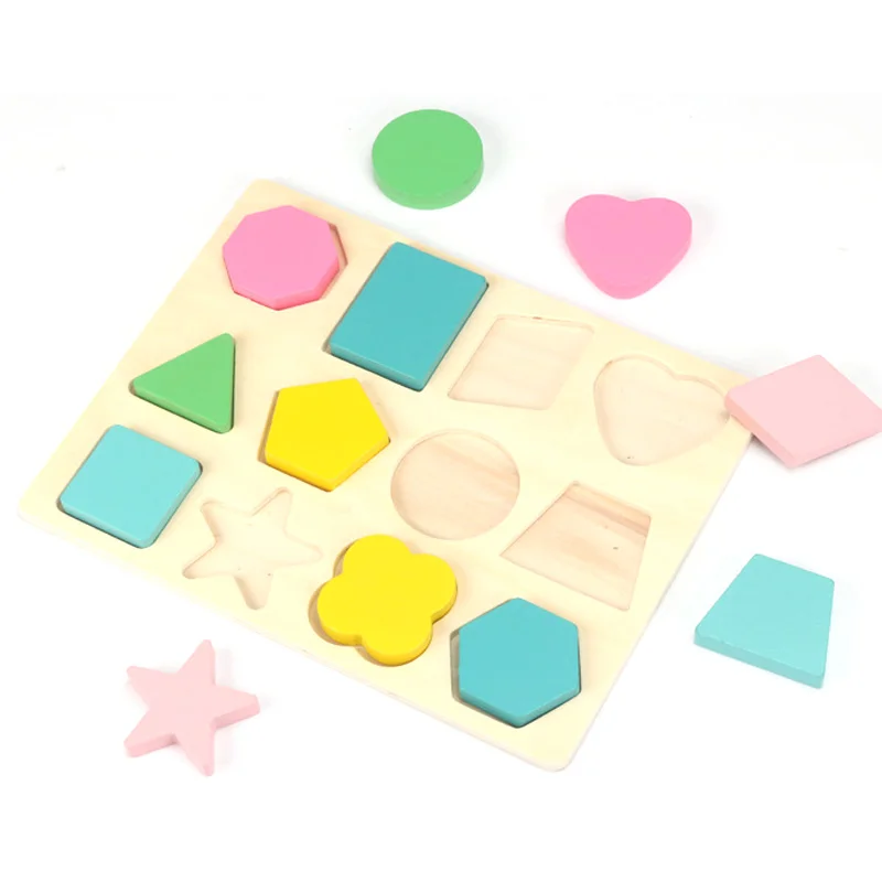 Otroška Lesena Montessori Igrača Začetku Izobraževalne Igrače, Sestavljanke Bloki Roko Primite Ploščo Geometrijske Oblike Seznanjanje