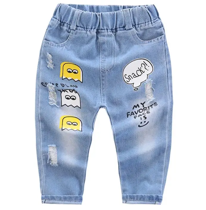 Otroški jeans baby raztrgane hlače dojenček otrok hlače pismo natisnjeno hlače naravnost kavbojke otroške hlače