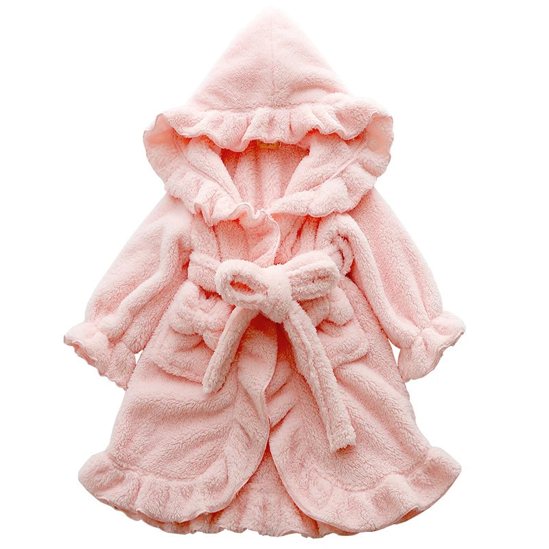 Otroški kopalni plašč za dekleta, 2-13Y Flanela kopalni plašč srčkan baby roza kopalni plašč s kapuco za otroke zimsko kopel haljo otroci