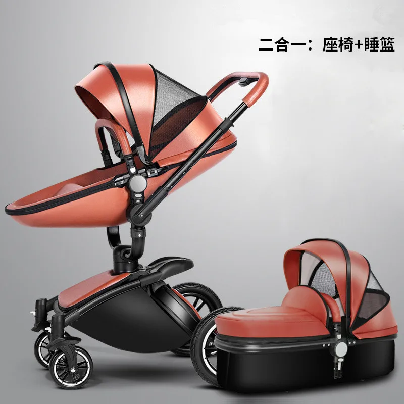 Otroški voziček 360-Stopinjski Vrtečih baby voziček znamke 2 v 1 baby Voziček 3 v 1 usnje prevoz Aluminija