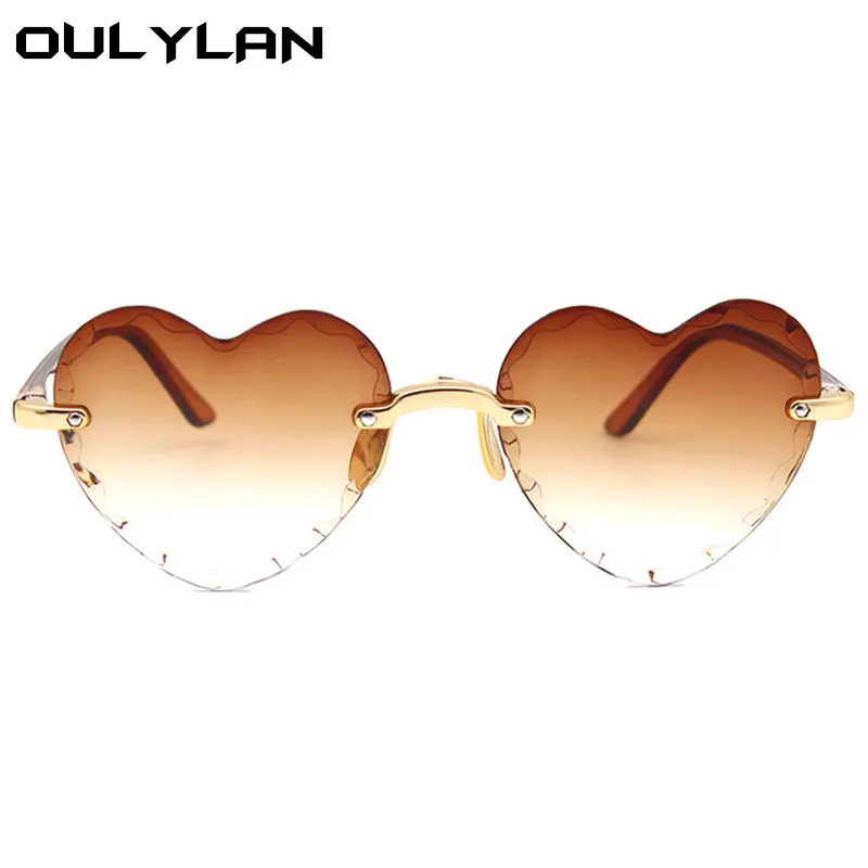 Oulylan Ženske Rimless Modna sončna Očala v obliki Srca sončna Očala za Wome Letnik Srčkan 90. letih Gradient Odtenki Očala UV400