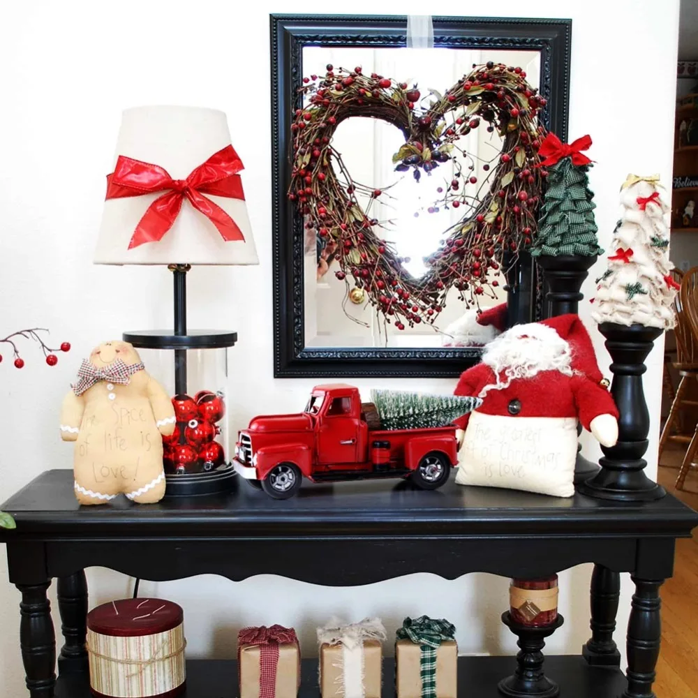 OurWarm Rdeča Kovinski Tovornjak Božično zabavo Dekoracijo Vrh Namizni Dekor za Dom, Otroke Darila Letnik Tovornjak s Premično Kolo