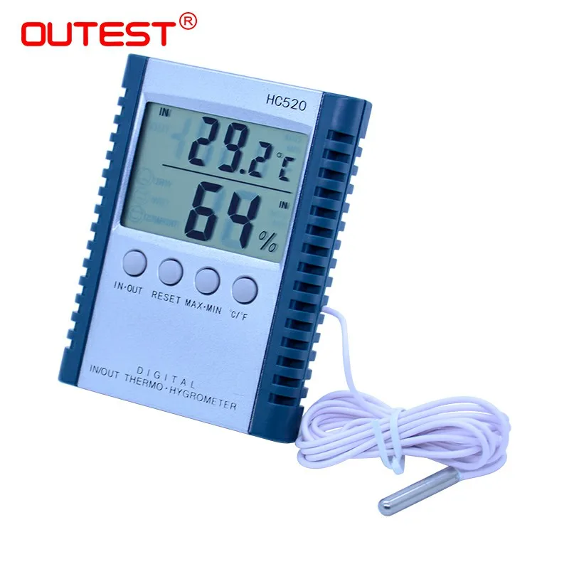 OUTEST HC520 Digitalni Notranji/Zunanji Termometer, Higrometer Temperatura Vlažnost Meter LCD Vremenska Postaja S Senzorjem