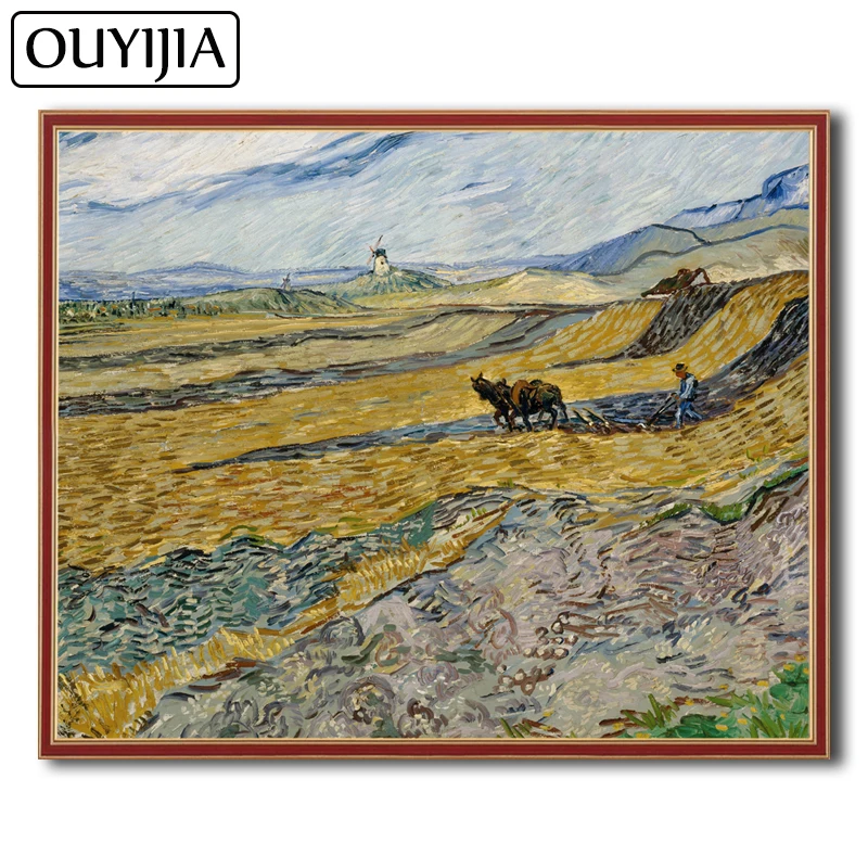 OUYIJIA Van Gogh Zaprto Polje Z Ploughman Olje 5D DIY Diamond Slikarstvo Vezenje Dekoracijo Mozaik Nosorogovo Navzkrižno Šiv