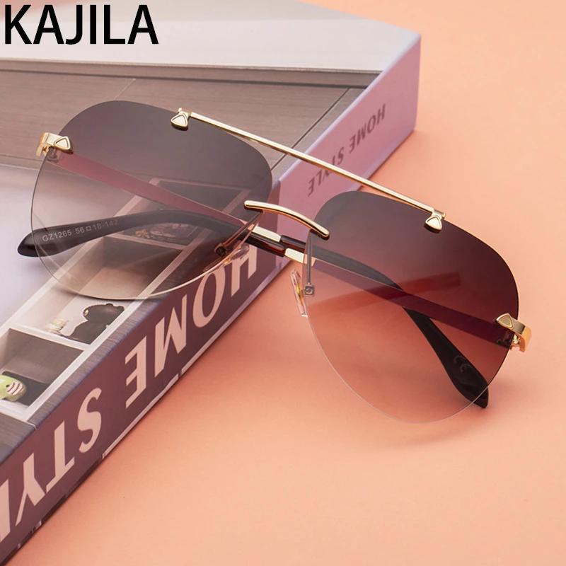 Ovalni Rimless Sončna Očala Moških 2020 Moda Luksuzne Blagovne Znamke Odtenkih Za Ženske Letnik Pilotni Sončna Očala Vožnje Lunette De Soleil Femme
