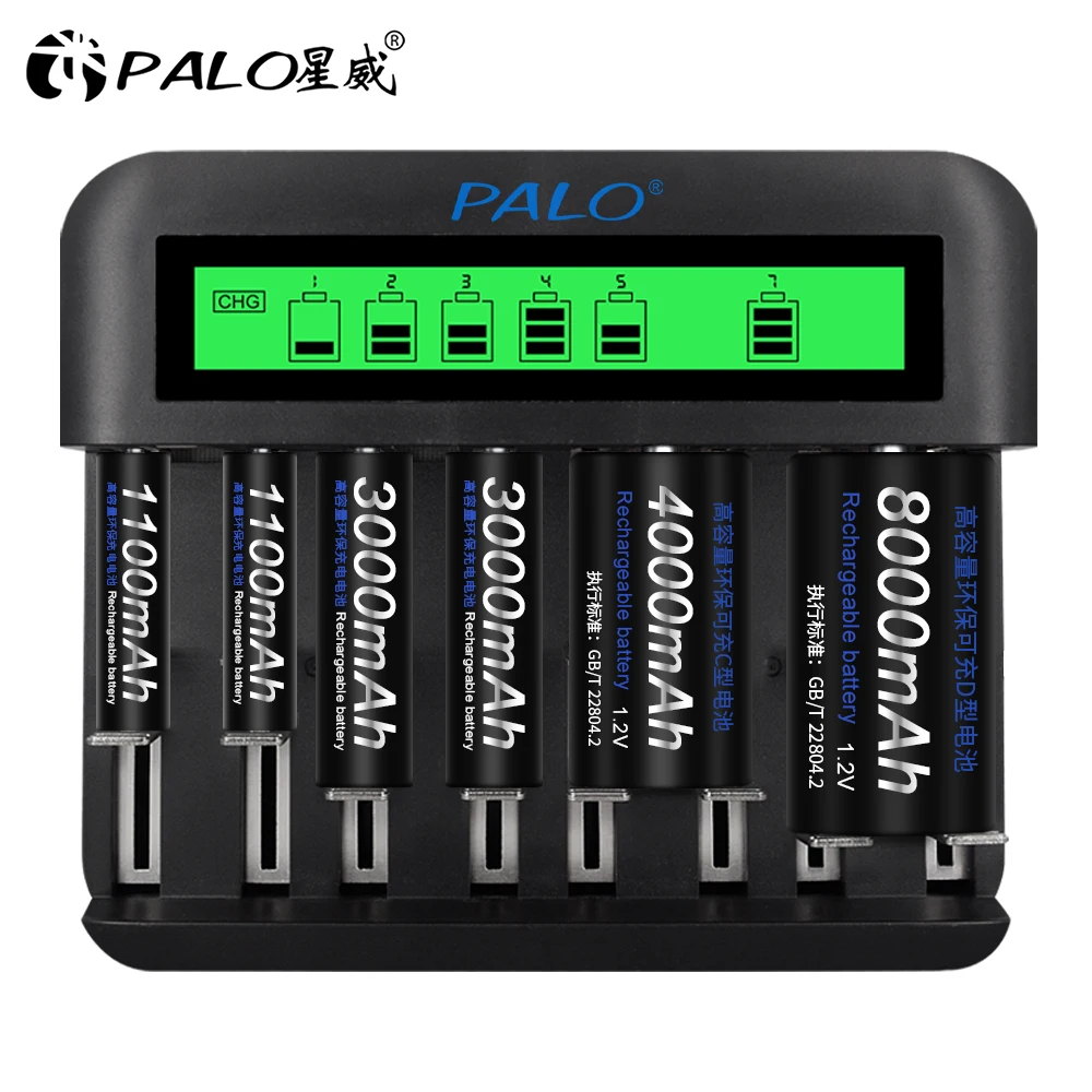 PALO 8 Rež LCD zaslon USB Smart Polnilec za AA AAA SC C D Velikost Baterije za ponovno Polnjenje 1,2 V Ni-MH baterije za polnjenje Ni-CD Hitri Polnilnik