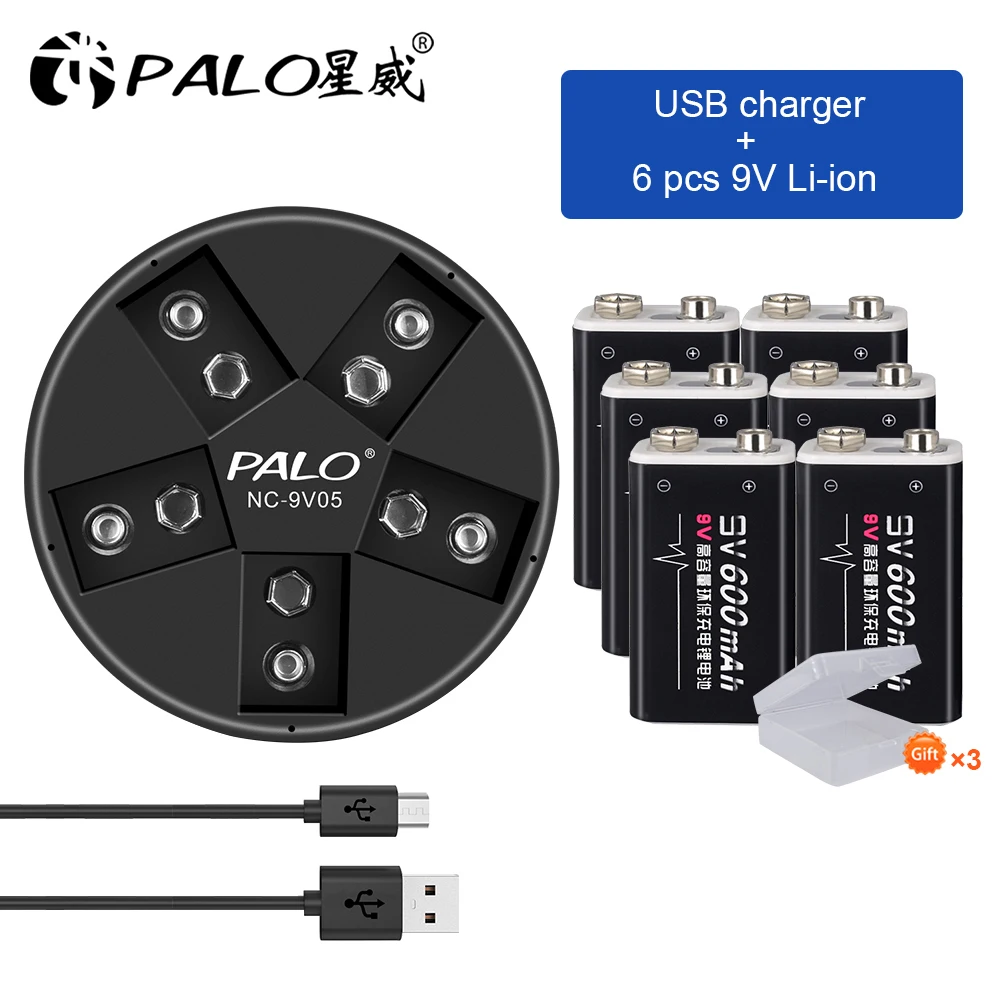 PALO 9V Polnilnik nicd, Nimh&litijeva Baterija za ponovno Polnjenje 6f22 Li-ion Batterie 5 Reži USB Varstvo Bateria za Multimeter Mikrofon