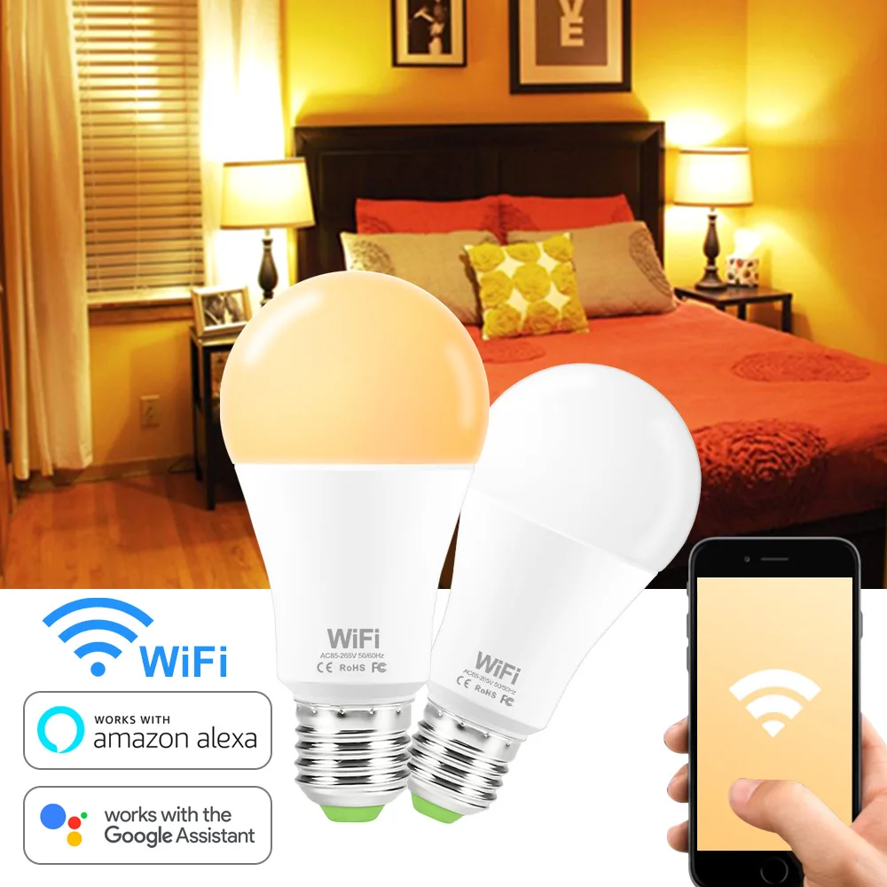 Pametni Dom LED Žarnice 110V 220V WiFi Led Lučka 15W Ampul E27 Led B22 Zatemniti Lampada Pametno Delo Z Amazon Alexa googlova Domača stran