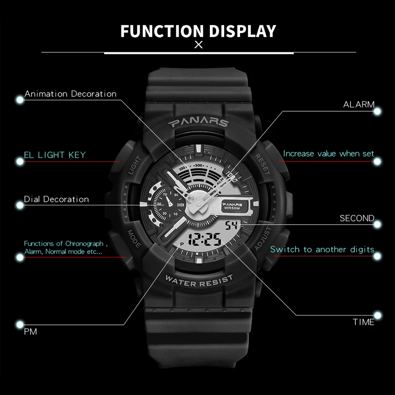 PANARS G slog Šok Vojaške Gledati Moške Digitalni Watch 2019 Prostem Multi-funkcija Nepremočljiva športen Bedeti Relojes Hombre